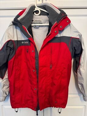 Columbia Red Gray Hooded Ski Jacket
